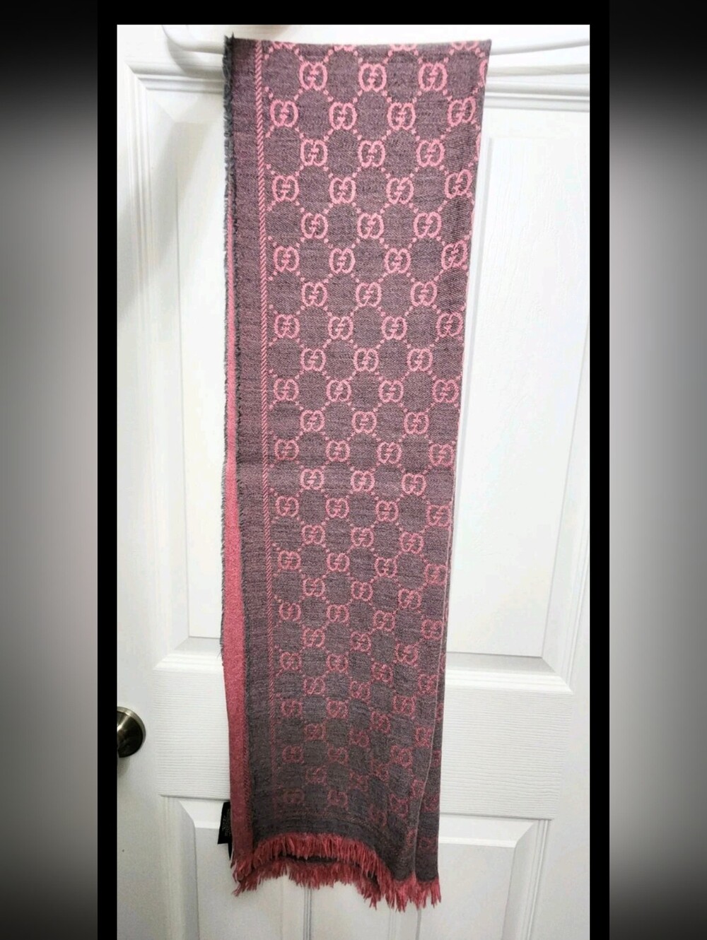 Gucci Pink & Gray Reversible GG Wool Scarf